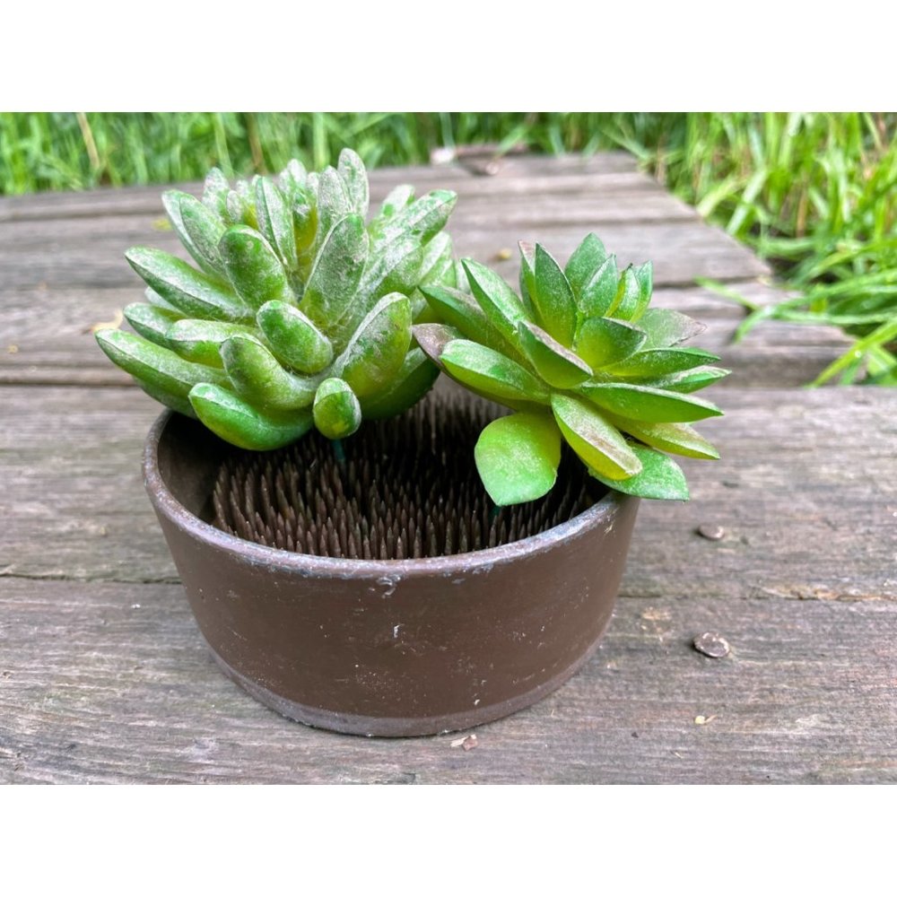 Vintage Large Heavy metal flower frog spike Bowl